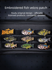 UDOLURE Embroidered Fish Velcro Patches - 2" Cartoon Bass, Mandarin Fish, Military Fish Morale Badges - Tactical Hook and Loop Armband for Fishing Backpack, Gear Bag, Clothing - 1PC