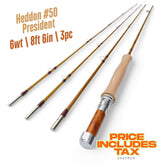 6 vikt | 8 fot 6 tum | 3 st | bambuflugspö | Heddon #50 President