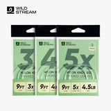 WILDSTREAM Nx Series Fly Fishing Tapered Leader - 9FT 3-Pack Knotless Nylon Leader with Pre-Looped Connector, High Strength & Abrasion Resistant (3X 4X 5X Available)