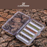LEO 50Pcs Fly Fishing Flies Kit - 5 Vibrant Colors Hand-Tied Dry/Wet Flies Assortment with Slim Waterproof Fly Box - 9mm/9.5mm Lures for Trout, Bass, Panfish