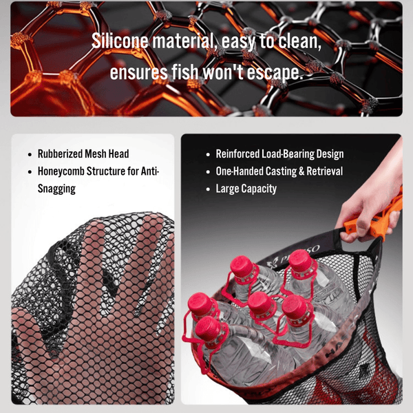 HASIDA Foldable Portable Landing Net, 301 Stainless Steel Frame Rubberized Mesh, Lightweight One-Handed Operation F | ZHUSROD