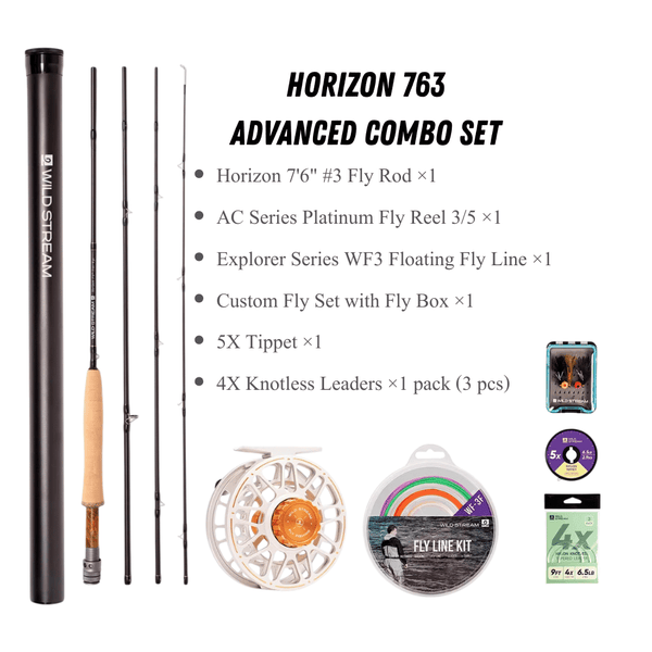Wildstream Horizon Fly Fishing Rod, 40T+46T High Modulus Carbon Fiber, Fast Action 4-Section Stream Rod with 5A Portuguese Cork Handle & Natural Cedar Reel Seat