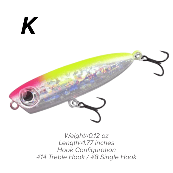 Topwater Pencil Lure 1.77" 0.12oz Popper Zigzag Action 4X Strong Hook Trout Bass