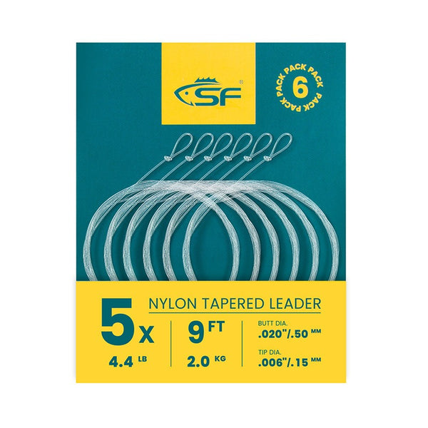 SF 6-Pack Fly Fishing Tapered Leader with Pre-Tied Loop, High Strength Nylon Leader 7.5ft 9ft 12ft, 0X 1X 2X 3X 4X | ZHUSROD