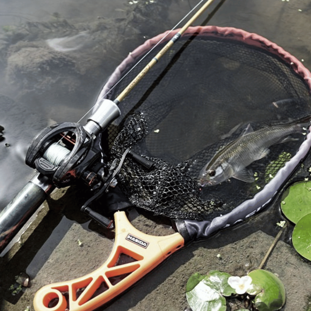 HASIDA Foldable Portable Landing Net, 301 Stainless Steel Frame Rubberized Mesh, Lightweight One-Handed Operation Fishing Net for Trout Bass Lure Fishing