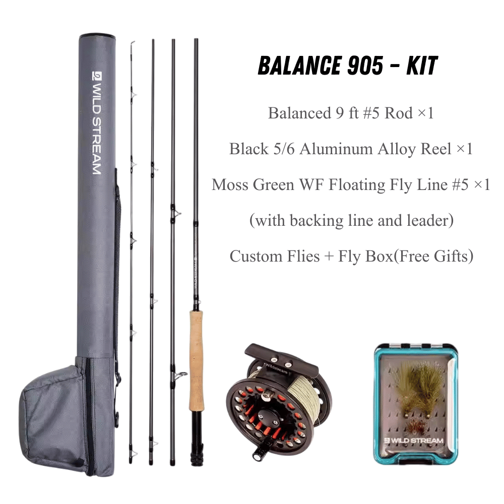 WILDSTREAM Balance Fly Fishing Rod and Reel Combo, 4-Piece 24T+30T Carbon Fiber Fly Rod, Fast Action, SIC Guide Rings, Grade 2A Cork Handle, Complete Starter Kit with Case & Flies (#3/#4/#5/#8 WT)