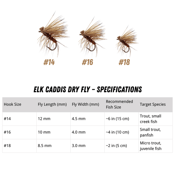6-Pack Elk Hair Caddis Dry Fly Fishing Lures, Classic Trout Fly Pattern with Mustad R50 Hooks, High Buoyancy Surfac | ZHUSROD