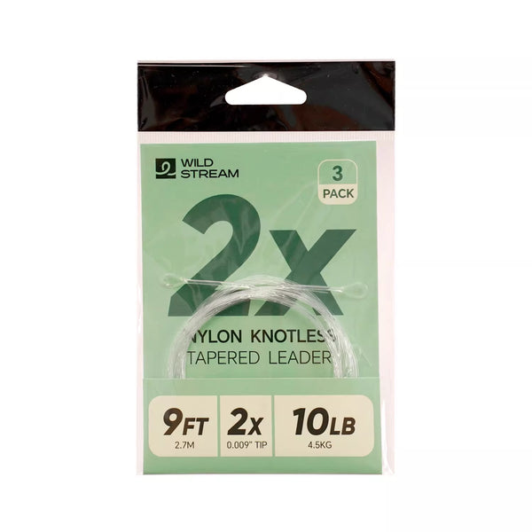WILDSTREAM 9FT Fly Fishing Tapered Leader 3-Pack Knotless Nylon Pre-Looped 3X 4X 5X