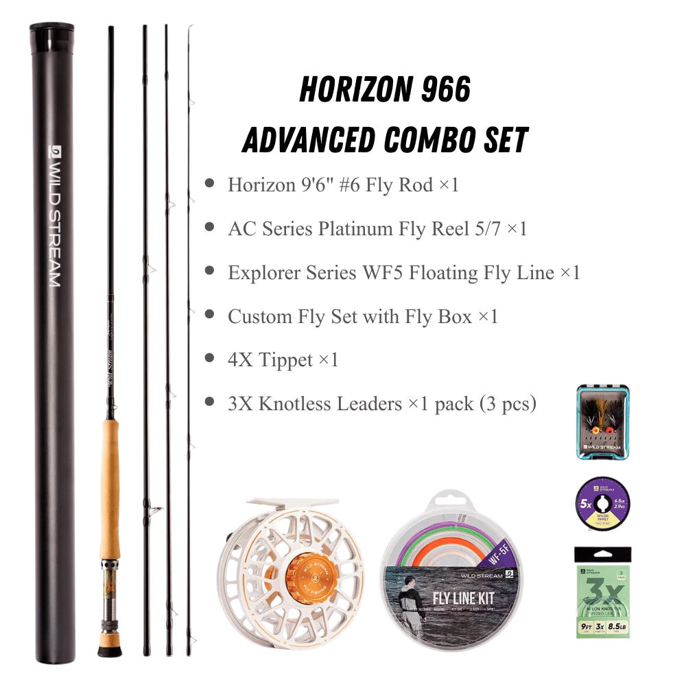 Wildstream Horizon Fly Fishing Rod, 40T+46T High Modulus Carbon Fiber, Fast Action 4-Section Stream Rod with 5A Portuguese Cork Handle & Natural Cedar Reel Seat