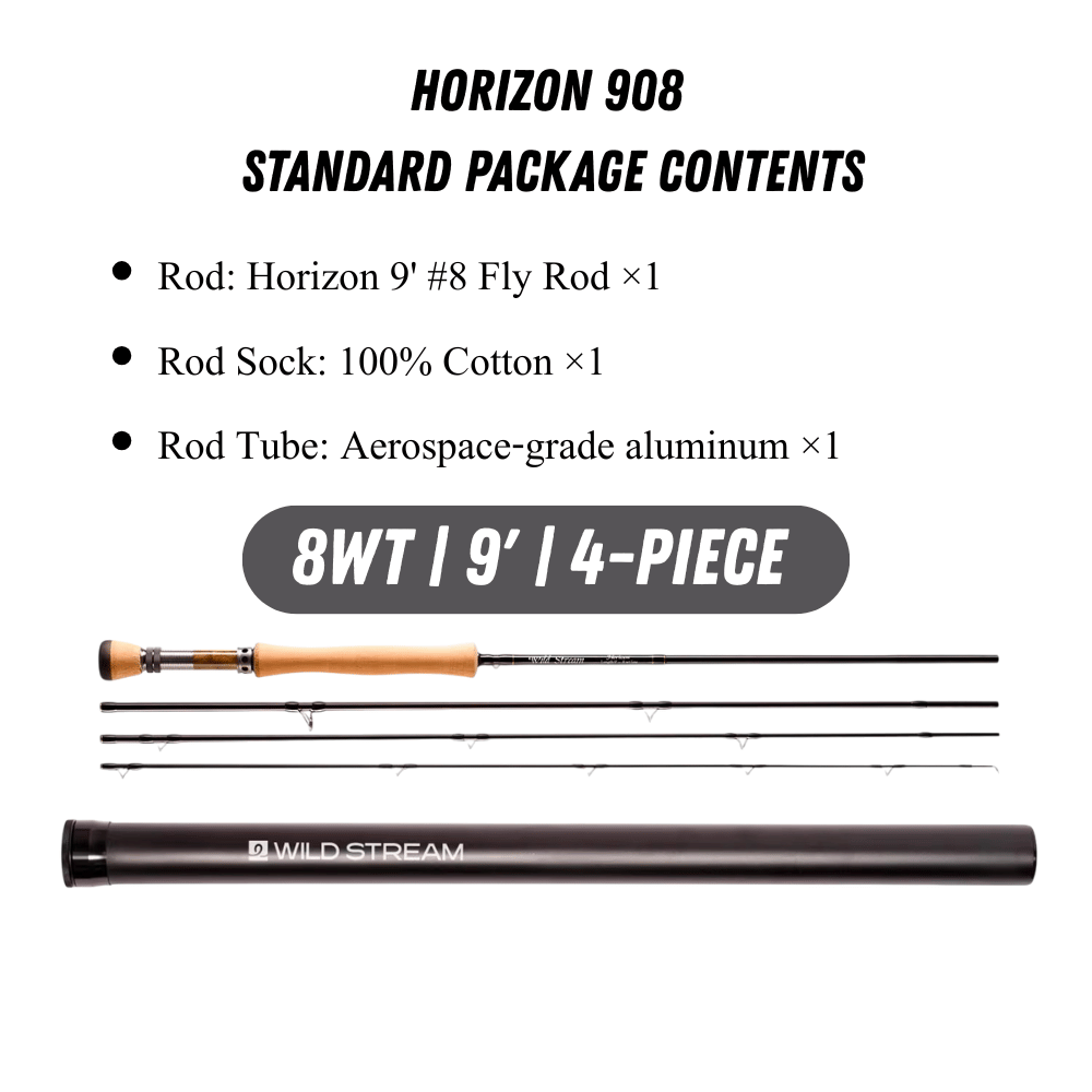 Wildstream Horizon Fly Fishing Rod, 40T+46T High Modulus Carbon Fiber, Fast Action 4-Section Stream Rod with 5A Portuguese Cork Handle & Natural Cedar Reel Seat