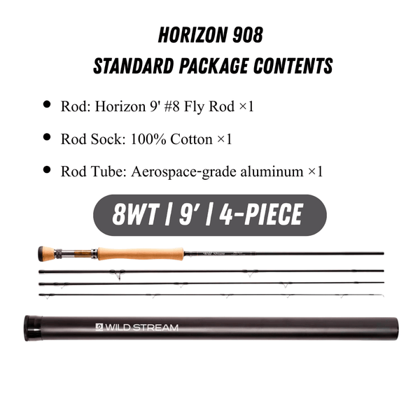 Wildstream Horizon Fly Fishing Rod, 40T+46T High Modulus Carbon Fiber, Fast Action 4-Section Stream Rod with 5A Portuguese Cork Handle & Natural Cedar Reel Seat