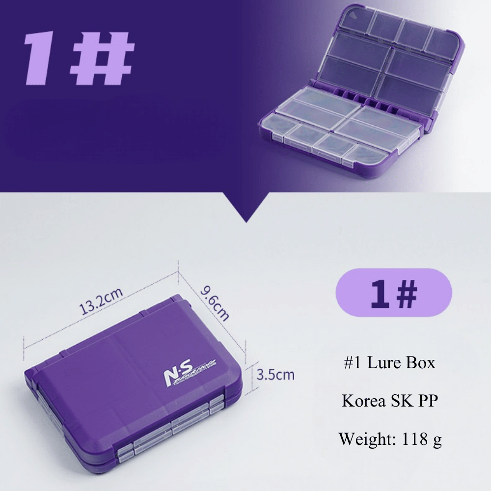 N.S Black Hole Fishing Tackle Box Iris Purple Lure Case Organizer Multi-Compartment - Angle View | ZHUSROD