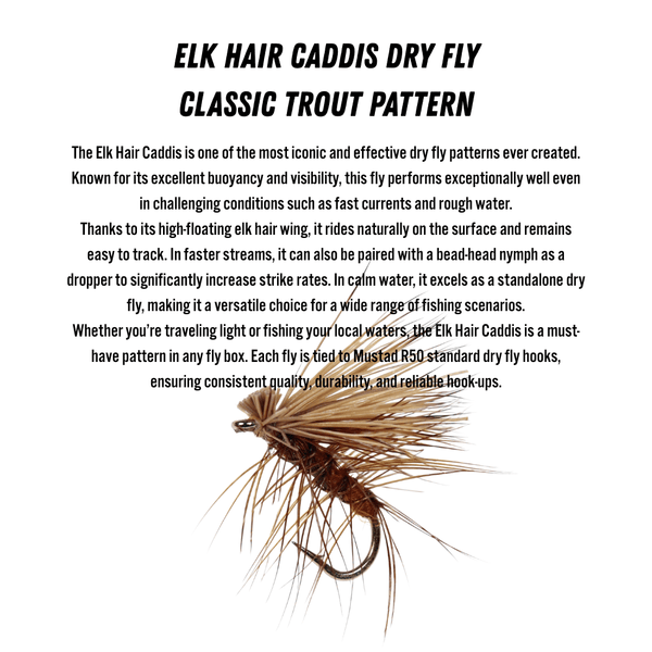6-Pack Elk Hair Caddis Dry Fly Fishing Lures, Classic Trout Fly Pattern with Mustad R50 Hooks, High Buoyancy Surfac | ZHUSROD