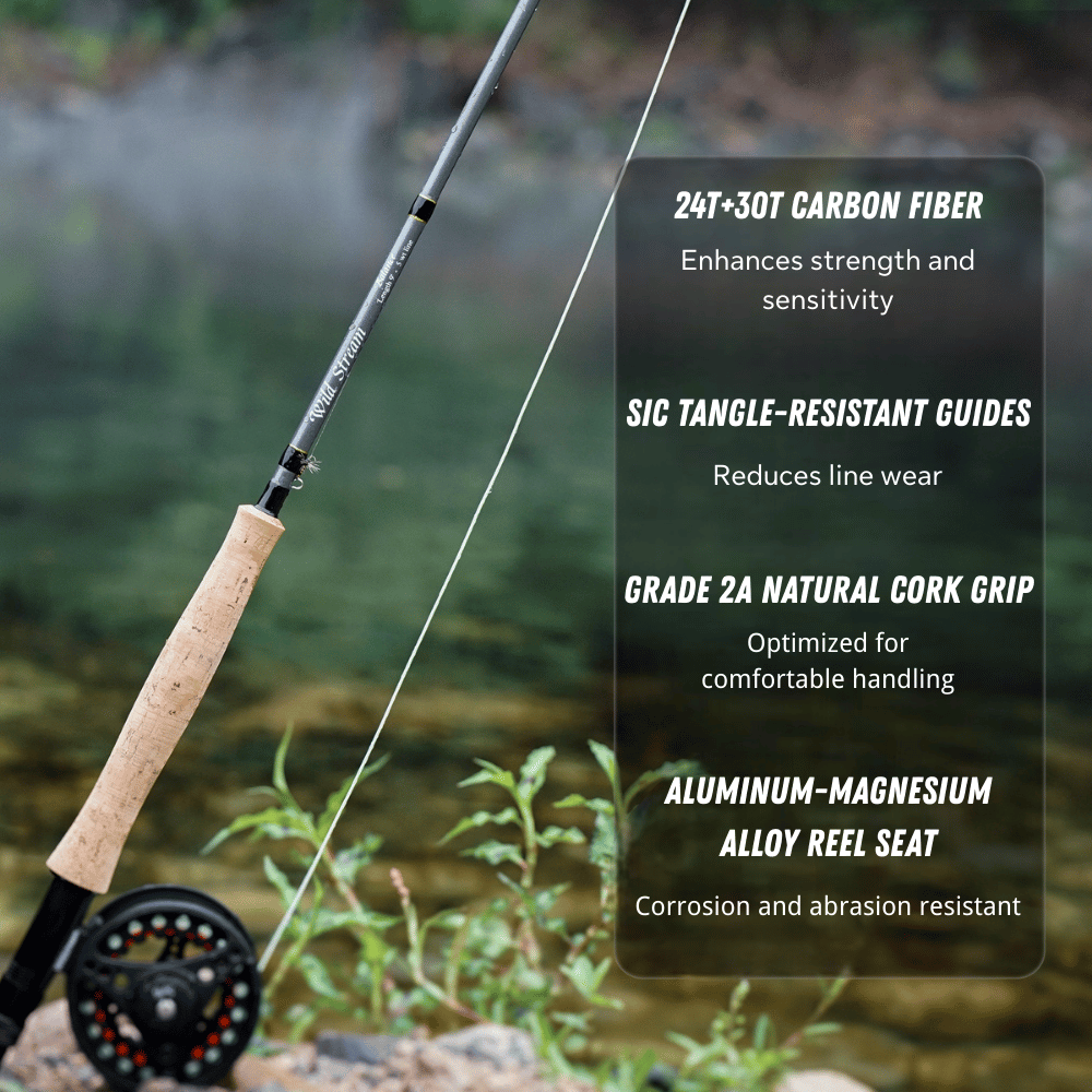 WILDSTREAM Balance Fly Fishing Rod and Reel Combo, 4-Piece 24T+30T Carbon Fiber Fly Rod, Fast Action, SIC Guide Rin | ZHUSROD