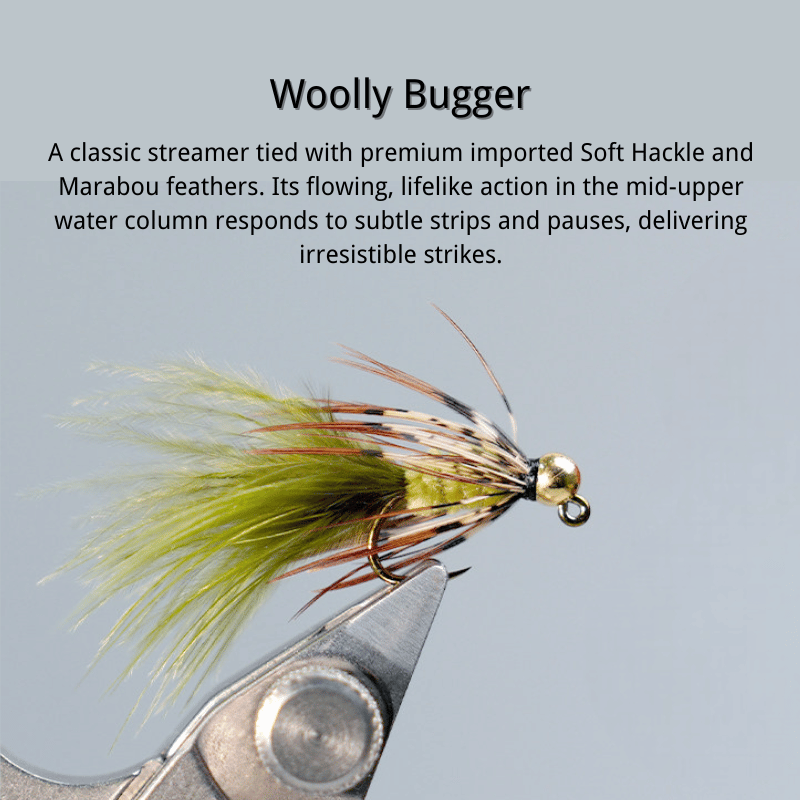 PWS Premium Hand-Tied Fly Fishing Flies Assortment - Dry Flies, Nymphs, Woolly Buggers for Trout Bass Panfish - Tenkara & Fly Fishing Lures Kit #4-#20