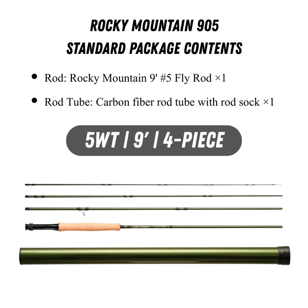 WILDSTREAM Rocky Mountain Fly Fishing Rod, 4-Piece Medium-Fast Action Fly Rod, 24T/30T Carbon Fiber Blank with PacBay Snake Guides & 3A Cork Handle (7ft-10ft, 3wt-12wt)