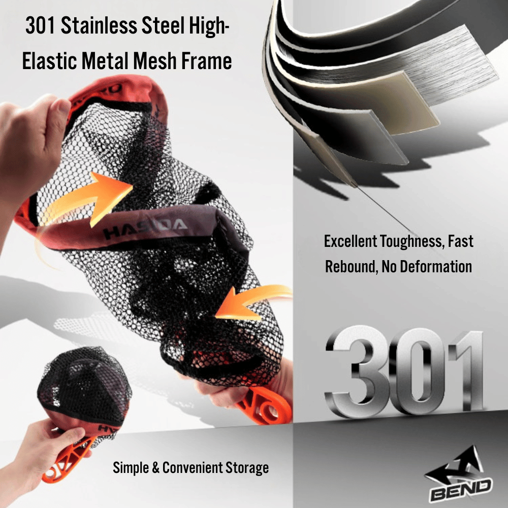 HASIDA Foldable Portable Landing Net, 301 Stainless Steel Frame Rubberized Mesh, Lightweight One-Handed Operation F | ZHUSROD