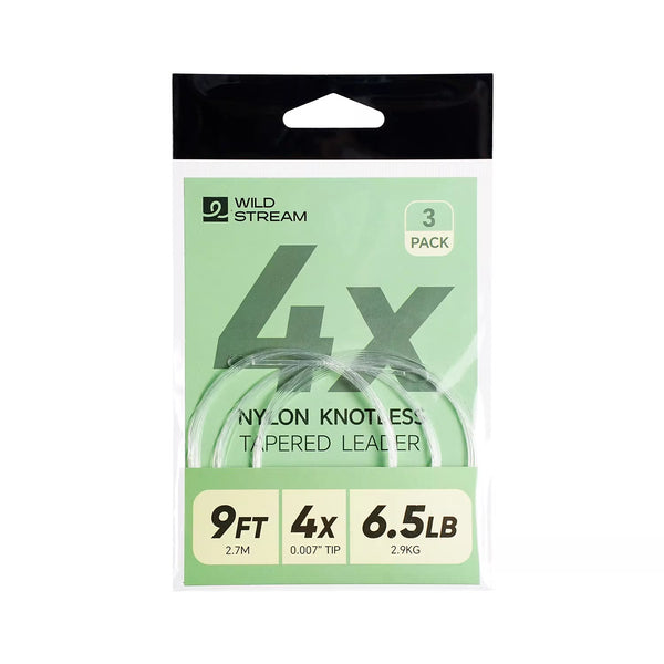 WILDSTREAM 9FT Fly Fishing Tapered Leader 3-Pack Knotless Nylon Pre-Looped 3X 4X 5X - Setup View | ZHUSROD