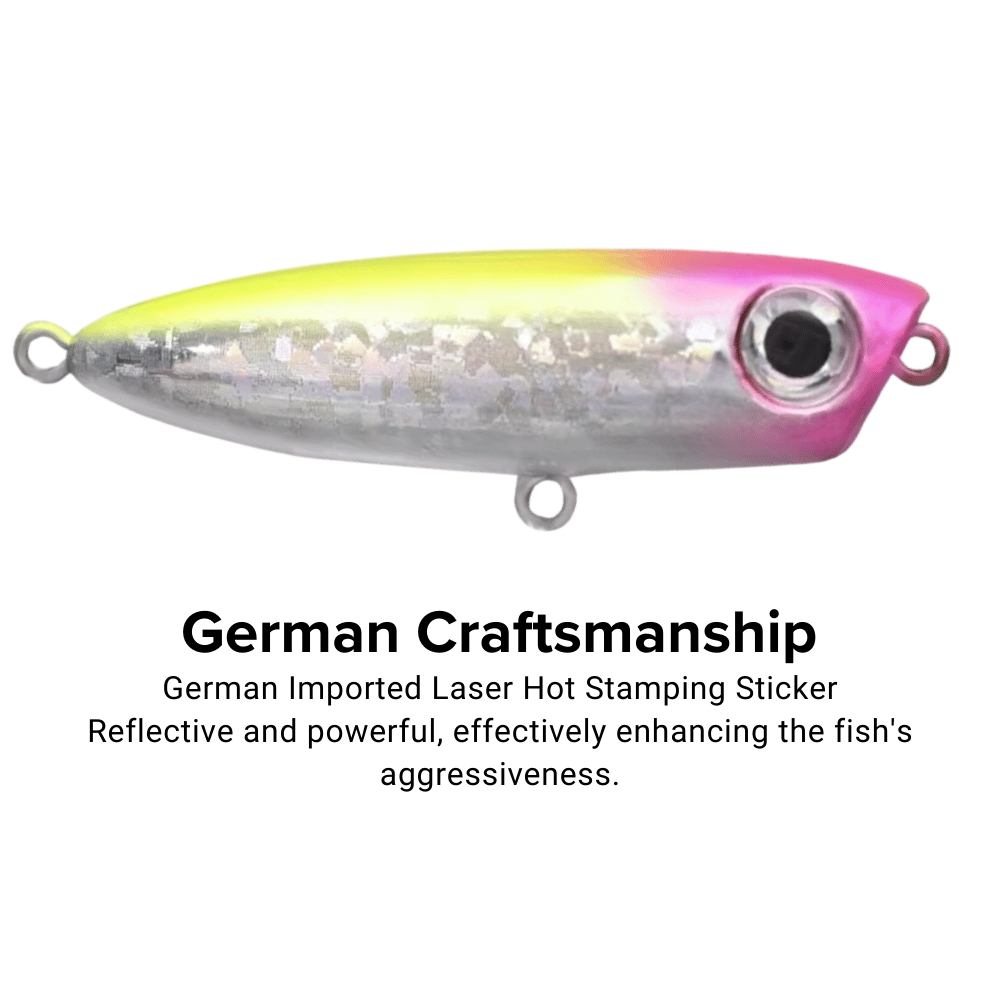 Topwater Pencil Lure 1.77" 0.12oz Popper Zigzag Action 4X Strong Hook Trout Bass - Side View | ZHUSROD