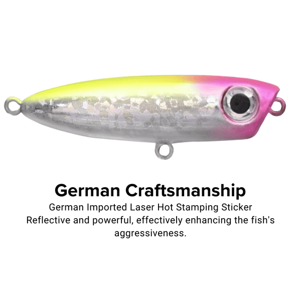 Topwater Pencil Lure 1.77" 0.12oz Popper Zigzag Action 4X Strong Hook Trout Bass - Side View | ZHUSROD