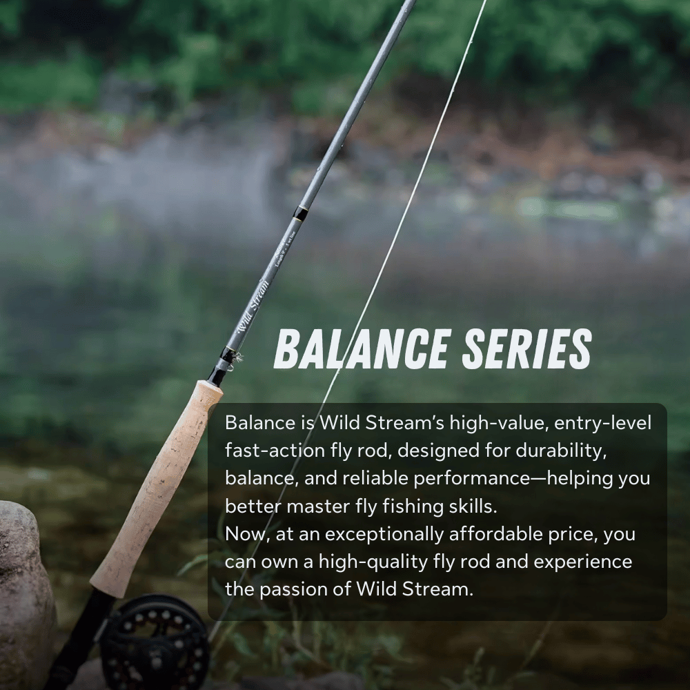 WILDSTREAM Balance Fly Fishing Rod and Reel Combo, 4-Piece 24T+30T Carbon Fiber Fly Rod, Fast Action, SIC Guide Rings, Grade 2A Cork Handle, Complete Starter Kit with Case & Flies (#3/#4/#5/#8 WT)