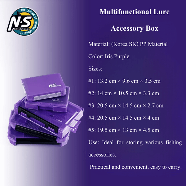 N.S Black Hole Fishing Tackle Box Iris Purple Lure Case Organizer Multi-Compartment - Side View | ZHUSROD
