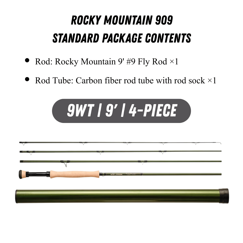 WILDSTREAM Rocky Mountain Fly Fishing Rod, 4-Piece Medium-Fast Action Fly Rod, 24T/30T Carbon Fiber Blank with PacBay Snake Guides & 3A Cork Handle (7ft-10ft, 3wt-12wt)