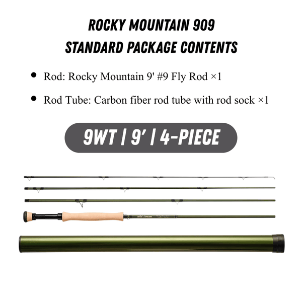 WILDSTREAM Rocky Mountain Fly Fishing Rod, 4-Piece Medium-Fast Action Fly Rod, 24T/30T Carbon Fiber Blank with PacBay Snake Guides & 3A Cork Handle (7ft-10ft, 3wt-12wt)