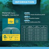 SF 6-Pack Fly Fishing Tapered Leader with Pre-Tied Loop, High Strength Nylon Leader 7.5ft 9ft 12ft, 0X 1X 2X 3X 4X 5X 6X 7X Abrasion Resistant Low Glare