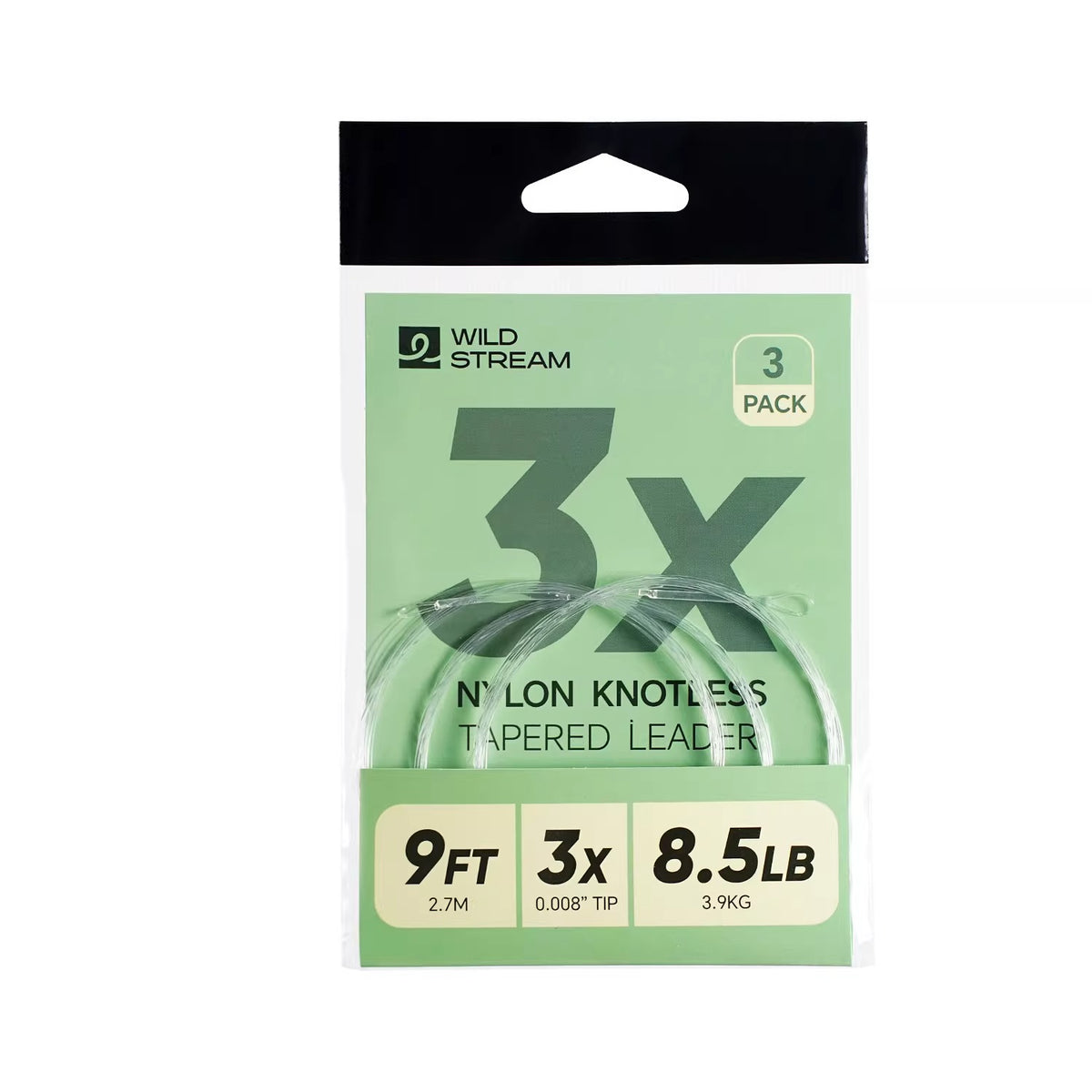 WILDSTREAM 9FT Fly Fishing Tapered Leader 3-Pack Knotless Nylon Pre-Looped 3X 4X 5X