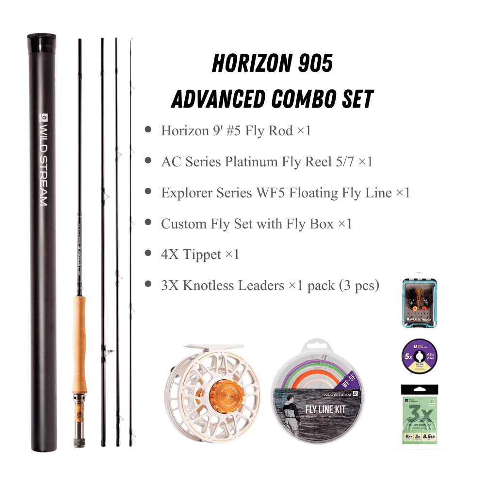 Wildstream Horizon Fly Fishing Rod, 40T+46T High Modulus Carbon Fiber, Fast Action 4-Section Stream Rod with 5A Portuguese Cork Handle & Natural Cedar Reel Seat
