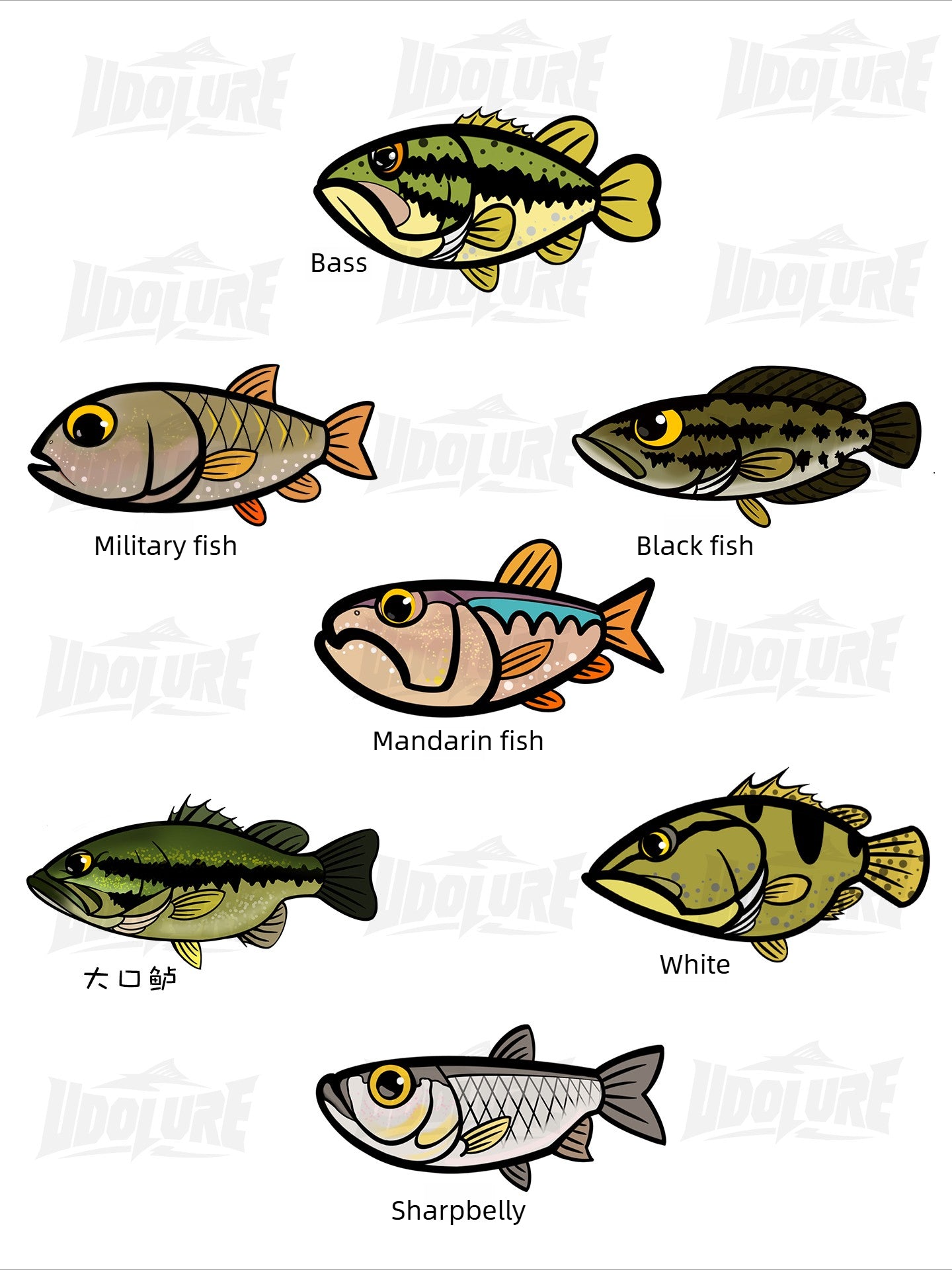 UDOLURE Embroidered Fish Velcro Patches - 2" Cartoon Bass, Mandarin Fish, Military Fish Morale Badges - Tactical Ho | ZHUSROD