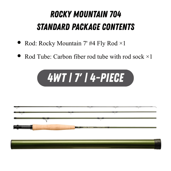 WILDSTREAM Rocky Mountain Fly Fishing Rod, 4-Piece Medium-Fast Action Fly Rod, 24T/30T Carbon Fiber Blank with PacBay Snake Guides & 3A Cork Handle (7ft-10ft, 3wt-12wt)