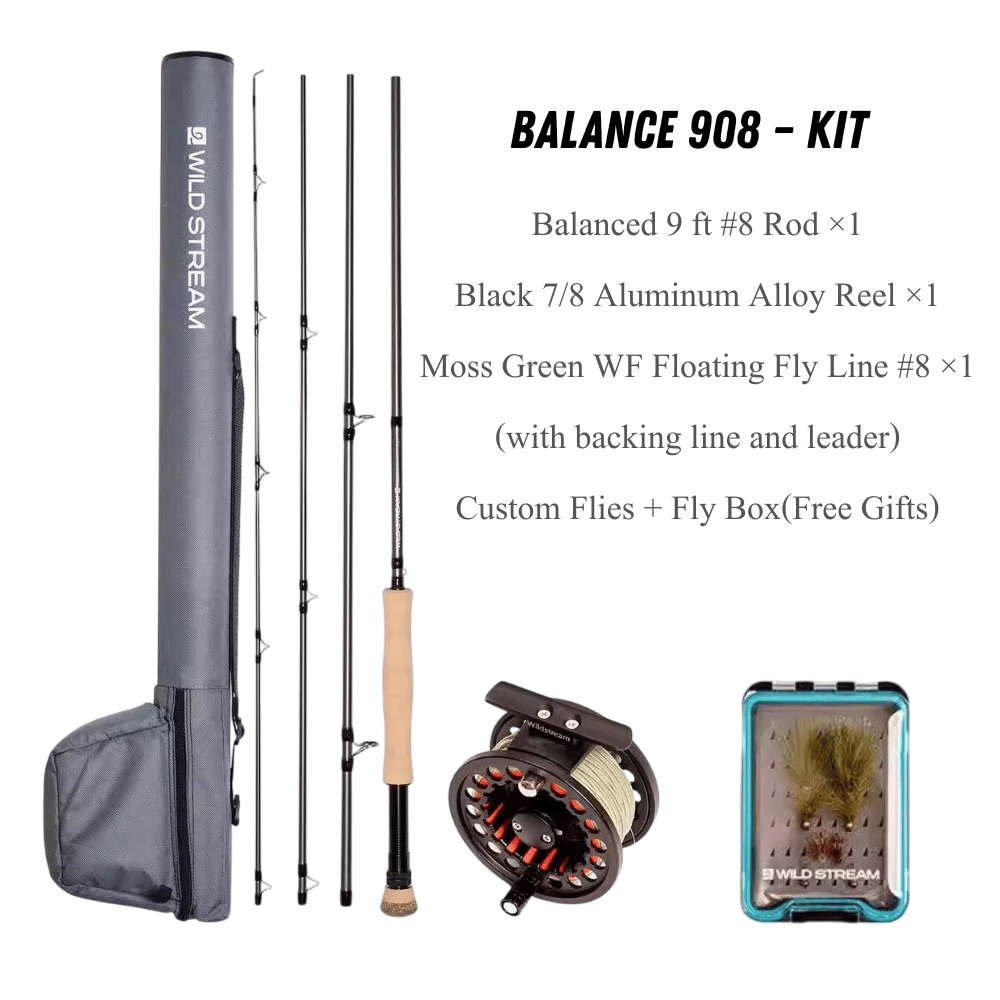 WILDSTREAM Balance Fly Fishing Rod and Reel Combo, 4-Piece 24T+30T Carbon Fiber Fly Rod, Fast Action, SIC Guide Rings, Grade 2A Cork Handle, Complete Starter Kit with Case & Flies (#3/#4/#5/#8 WT)