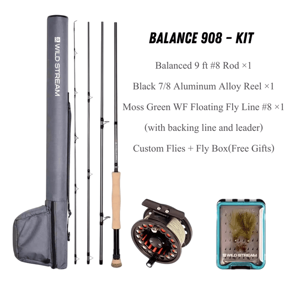 WILDSTREAM Balance Fly Fishing Rod and Reel Combo, 4-Piece 24T+30T Carbon Fiber Fly Rod, Fast Action, SIC Guide Rings, Grade 2A Cork Handle, Complete Starter Kit with Case & Flies (#3/#4/#5/#8 WT)