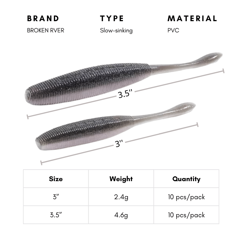 BROKEN RIVER Soft Plastic Stick Baits - 10pcs Dual-Density Salted Bass Fishing Lures, High-Frequency Micro-Shake Wo | ZHUSROD