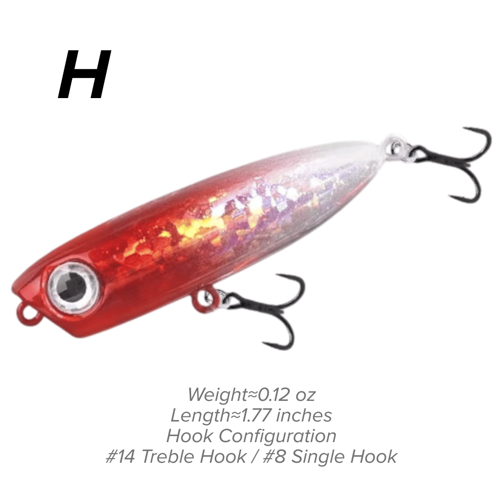 Topwater Pencil Lure 1.77" 0.12oz Popper Zigzag Action 4X Strong Hook Trout Bass