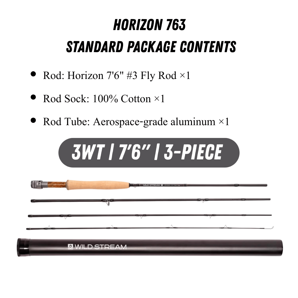 Wildstream Horizon Fly Fishing Rod, 40T+46T High Modulus Carbon Fiber, Fast Action 4-Section Stream Rod with 5A Portuguese Cork Handle & Natural Cedar Reel Seat