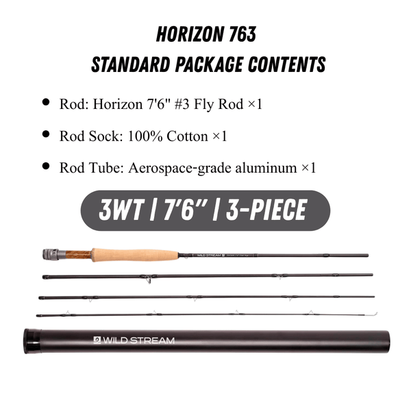 Wildstream Horizon Fly Fishing Rod, 40T+46T High Modulus Carbon Fiber, Fast Action 4-Section Stream Rod with 5A Portuguese Cork Handle & Natural Cedar Reel Seat