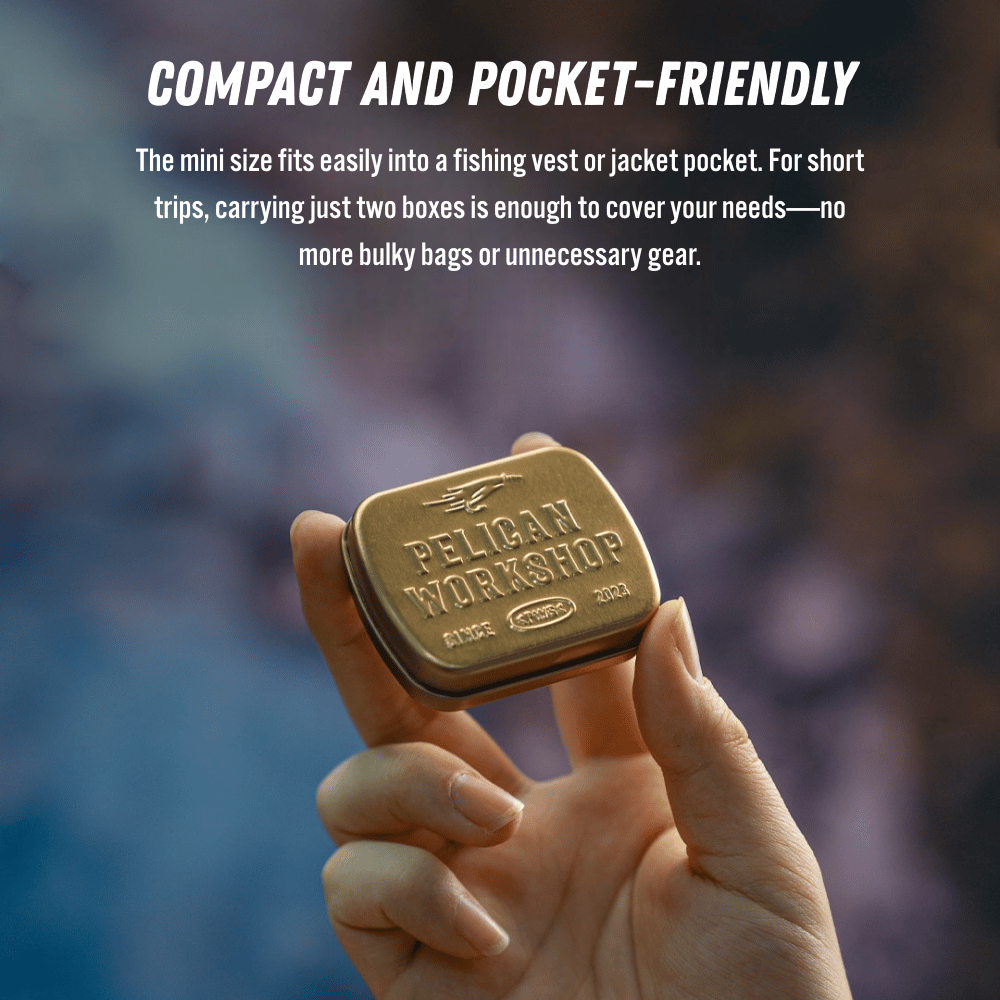 PWS Vintage Gold Fly Fishing Box - Portable Tinplate Tackle Case with Rigid EVA Insert, 15 Slots - Compact Pocket S | ZHUSROD