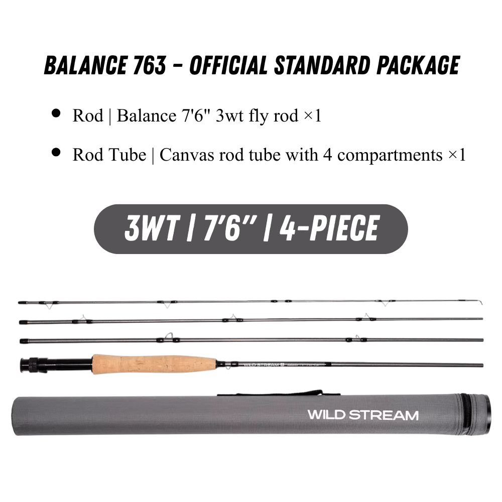 WILDSTREAM Balance Fly Fishing Rod and Reel Combo, 4-Piece 24T+30T Carbon Fiber Fly Rod, Fast Action, SIC Guide Rings, Grade 2A Cork Handle, Complete Starter Kit with Case & Flies (#3/#4/#5/#8 WT)