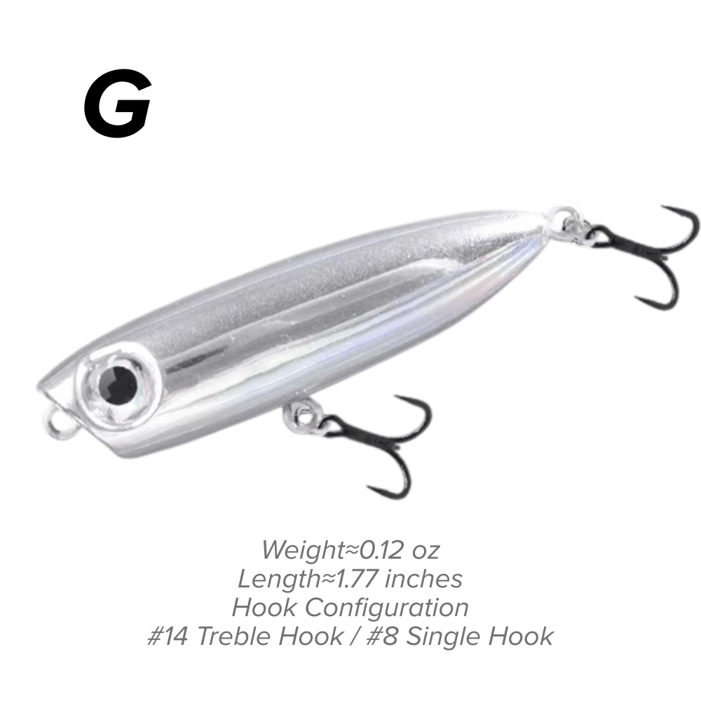 Topwater Pencil Lure 1.77" 0.12oz Popper Zigzag Action 4X Strong Hook Trout Bass