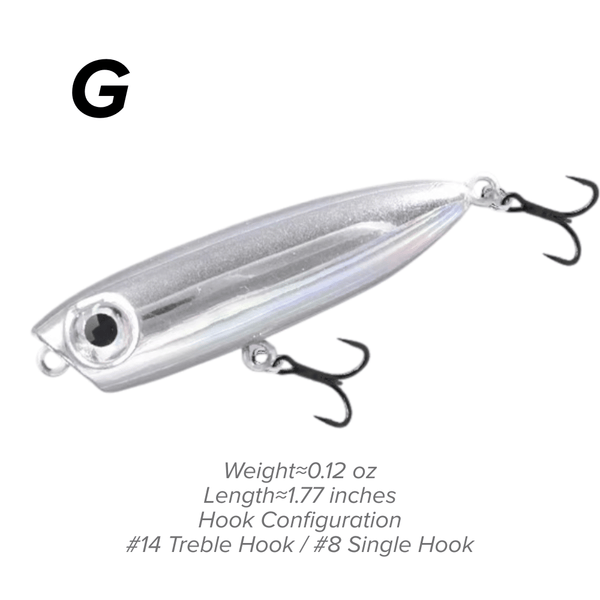 Topwater Pencil Lure 1.77" 0.12oz Popper Zigzag Action 4X Strong Hook Trout Bass