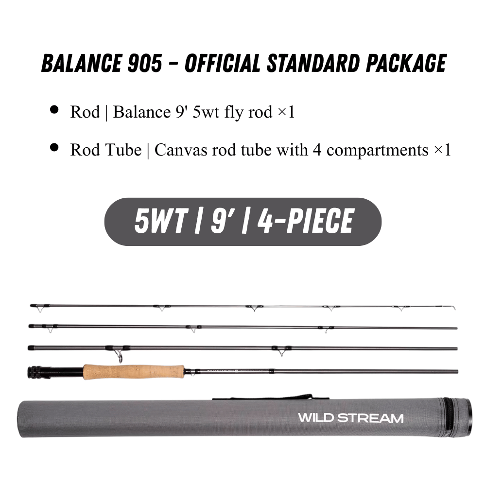 WILDSTREAM Balance Fly Fishing Rod and Reel Combo, 4-Piece 24T+30T Carbon Fiber Fly Rod, Fast Action, SIC Guide Rings, Grade 2A Cork Handle, Complete Starter Kit with Case & Flies (#3/#4/#5/#8 WT)