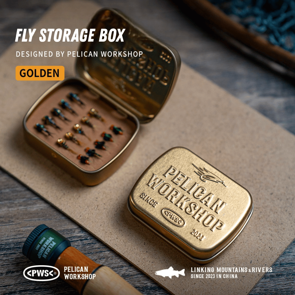 PWS Vintage Gold Fly Fishing Box - Portable Tinplate Tackle Case with Rigid EVA Insert, 15 Slots - Compact Pocket S | ZHUSROD Main image