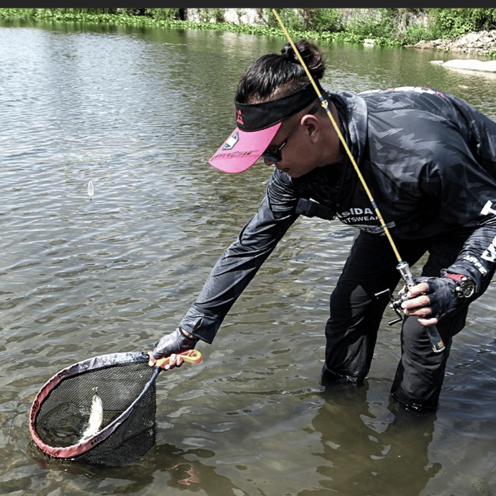 HASIDA Foldable Portable Landing Net, 301 Stainless Steel Frame Rubberized Mesh, Lightweight One-Handed Operation Fishing Net for Trout Bass Lure Fishing