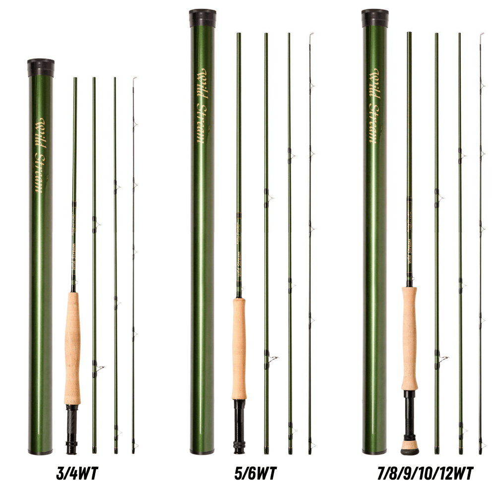 WILDSTREAM Rocky Mountain Fly Fishing Rod, 4-Piece Medium-Fast Action Fly Rod, 24T/30T Carbon Fiber Blank with PacBay Snake Guides & 3A Cork Handle (7ft-10ft, 3wt-12wt)