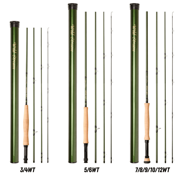 WILDSTREAM Rocky Mountain Fly Fishing Rod, 4-Piece Medium-Fast Action Fly Rod, 24T/30T Carbon Fiber Blank with PacBay Snake Guides & 3A Cork Handle (7ft-10ft, 3wt-12wt)