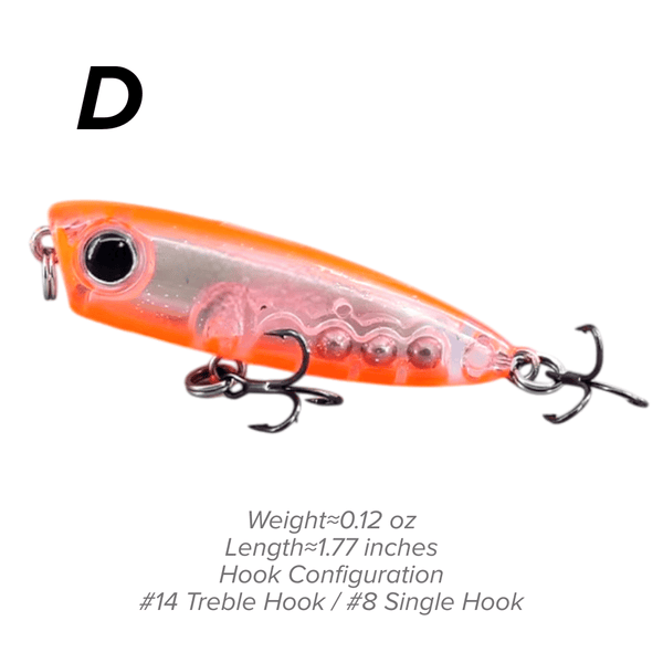 Topwater Pencil Lure 1.77" 0.12oz Popper Zigzag Action 4X Strong Hook Trout Bass