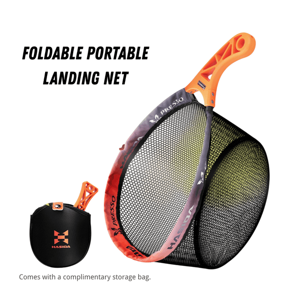 HASIDA Foldable Portable Landing Net, 301 Stainless Steel Frame Rubberized Mesh, Lightweight One-Handed Operation F | ZHUSROD